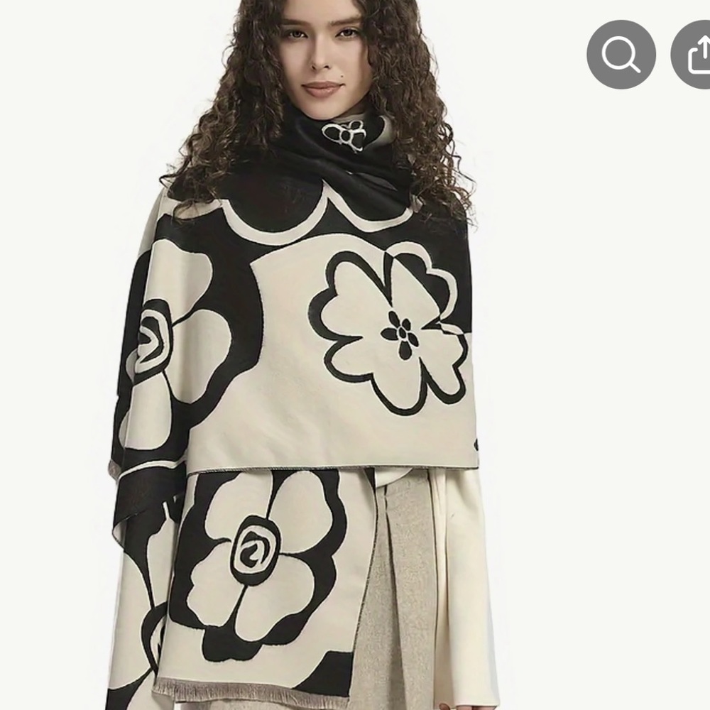 Scarf or Wrap NWT in Black & White Camilla Floral Theme Faux Cashmere - Picture 3 of 4